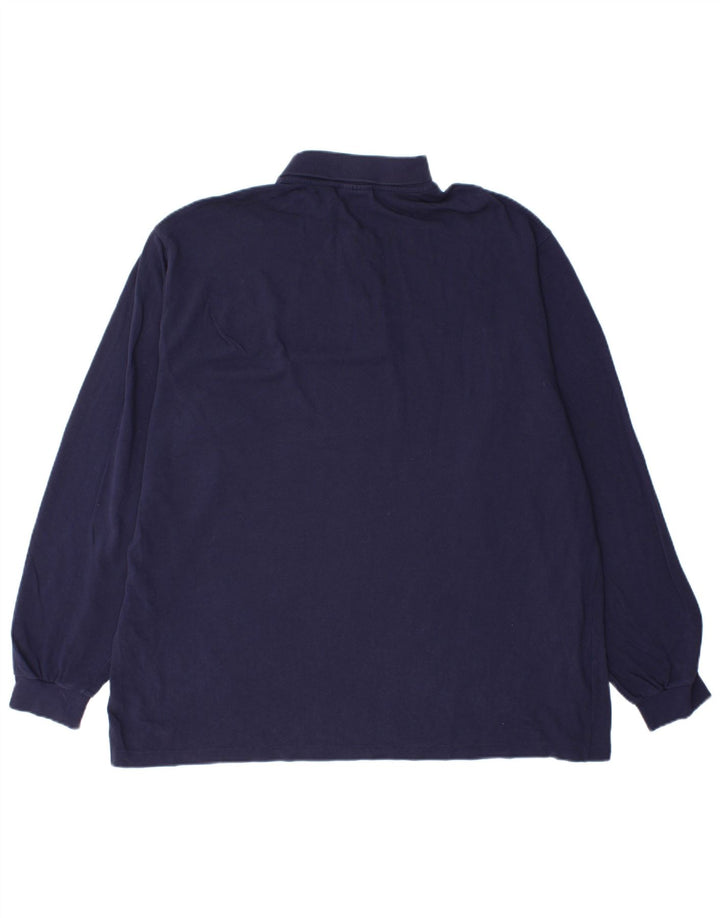 Camisa polo masculina de manga comprida Lacoste tamanho 7 2XL algodão azul marinho