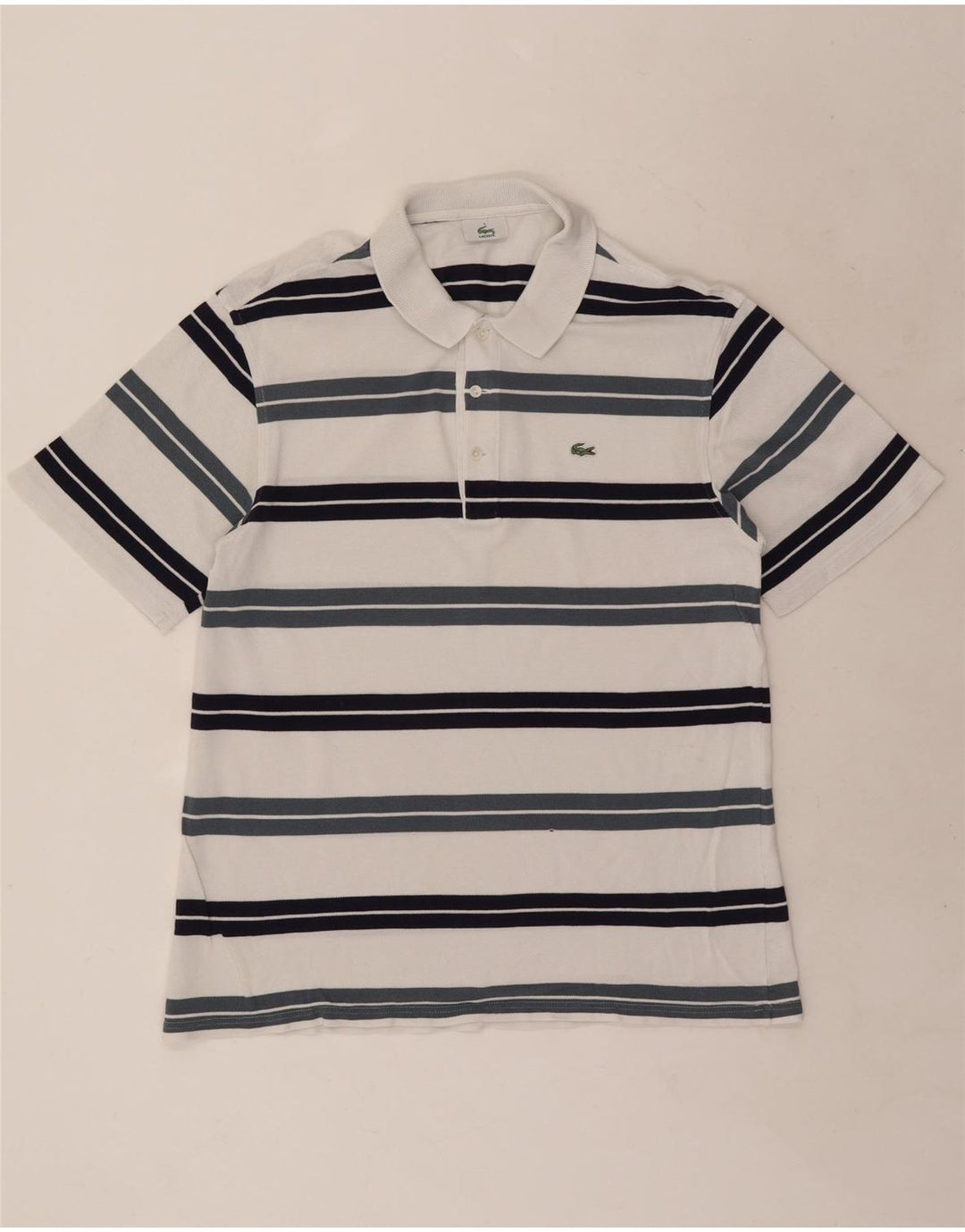 Camisa polo masculina Lacoste tamanho 5 grande listrada branca