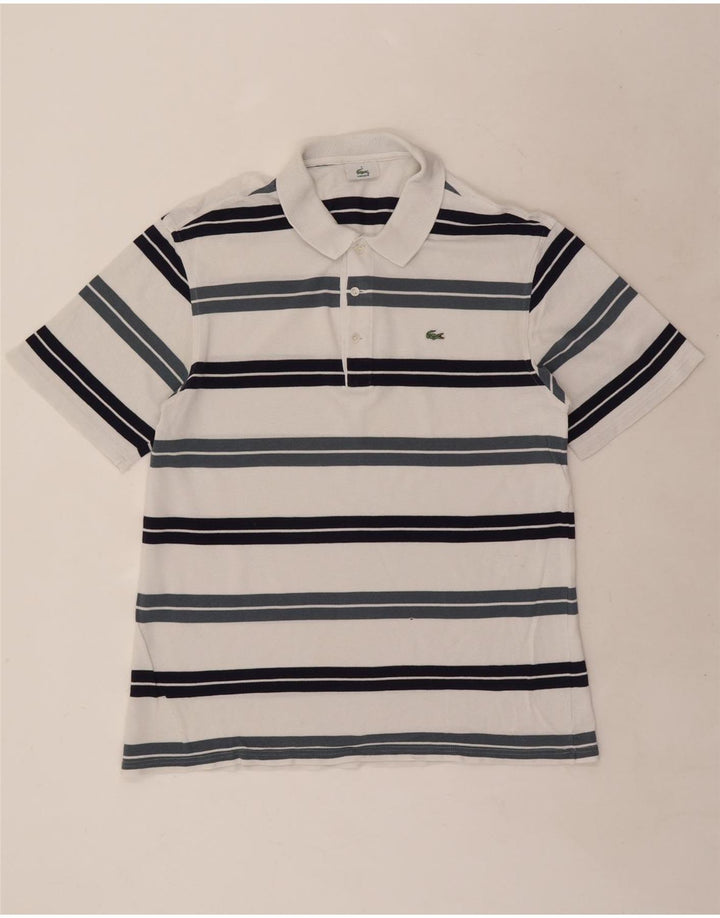 Camisa polo masculina Lacoste tamanho 5 grande listrada branca