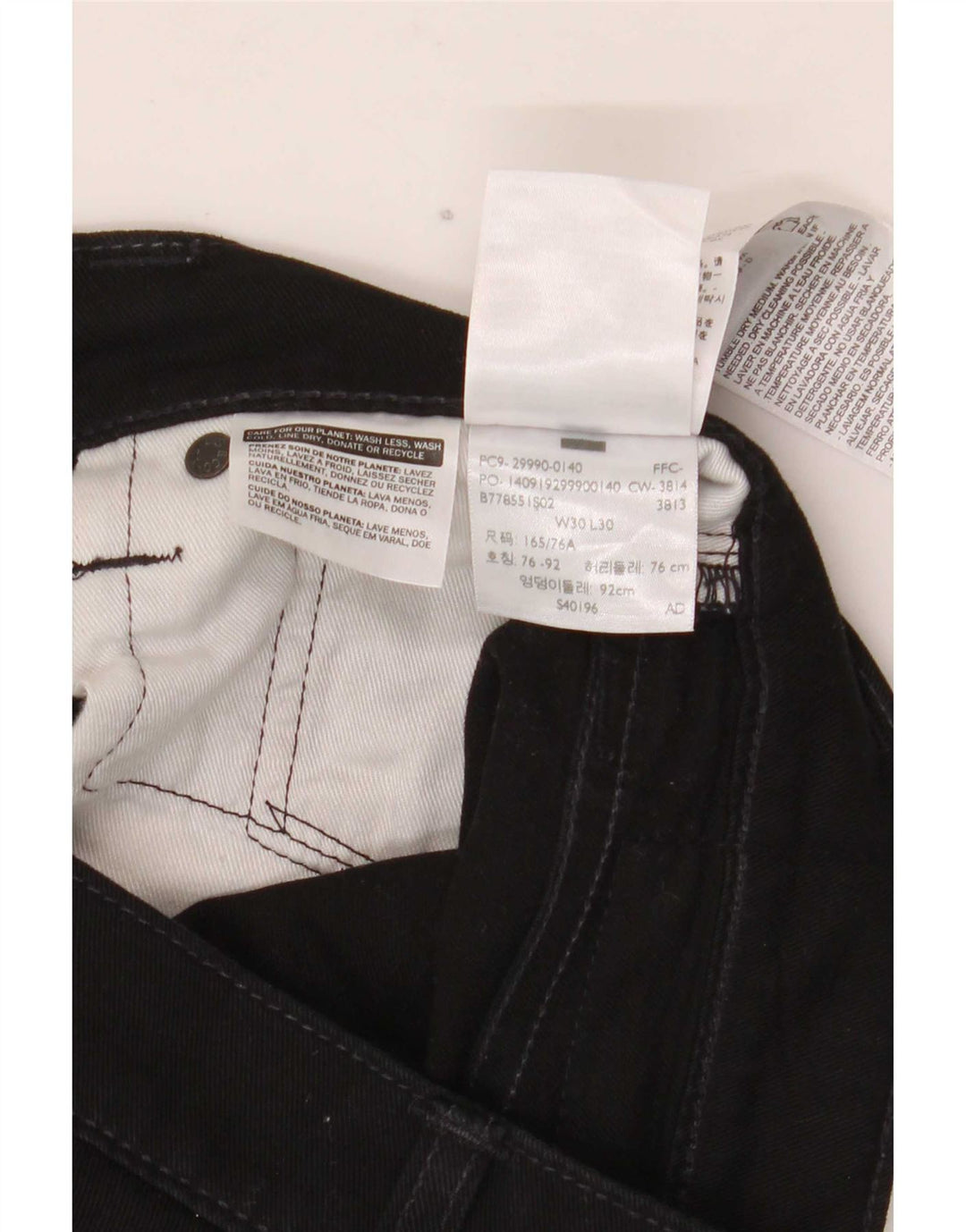 Calça jeans reta masculina Levi's W30 L30 algodão preto