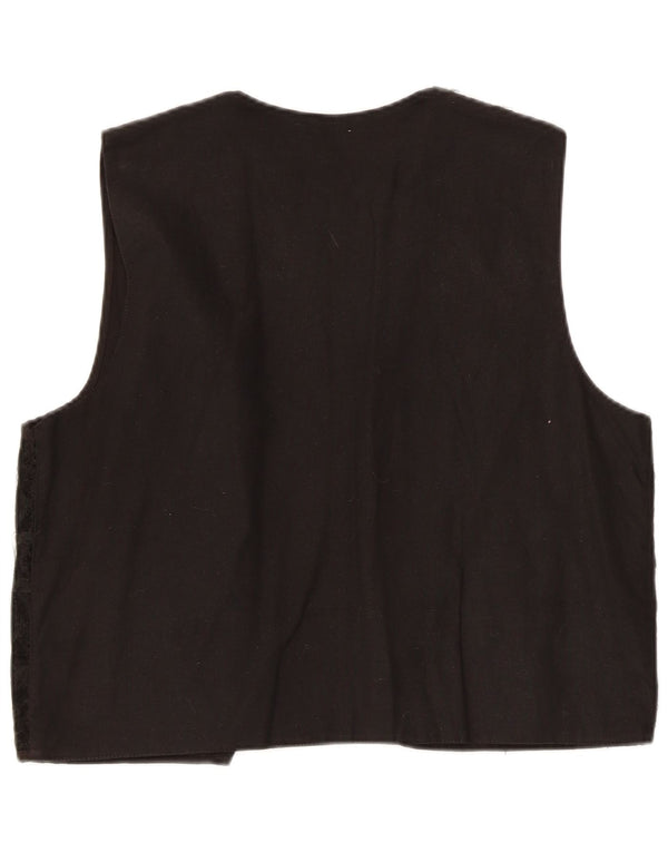 Colete vintage feminino aberto UK 18 XL preto floral