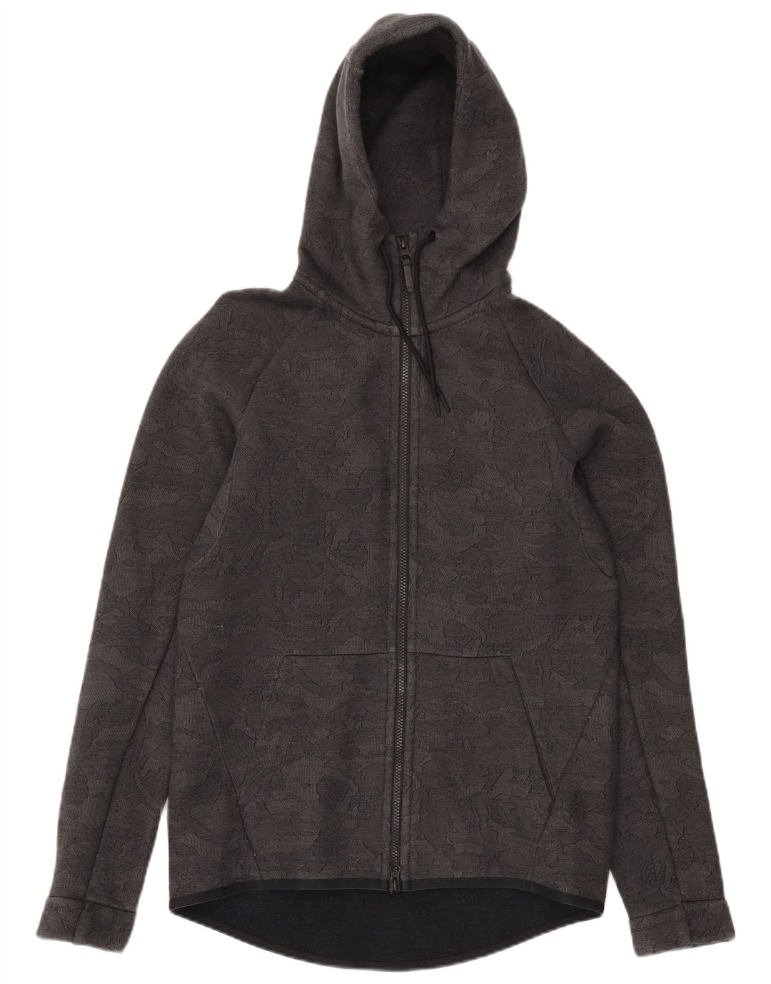 Suéter masculino Nike com capuz e zíper, algodão camuflado cinza médio