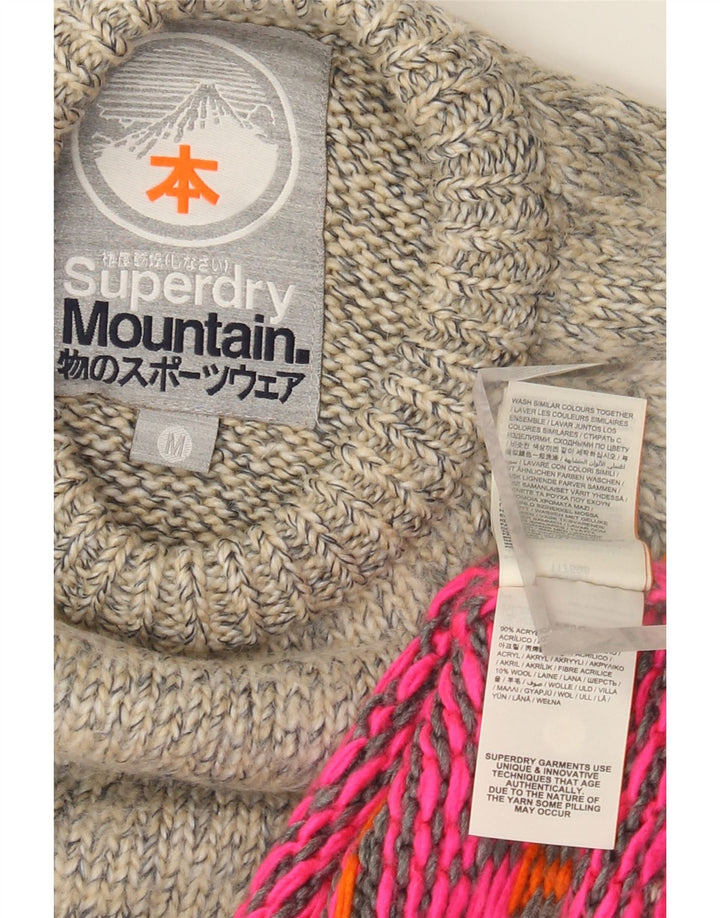 Suéter feminino Superdry com gola redonda UK 14 cinza médio Fair Isle
