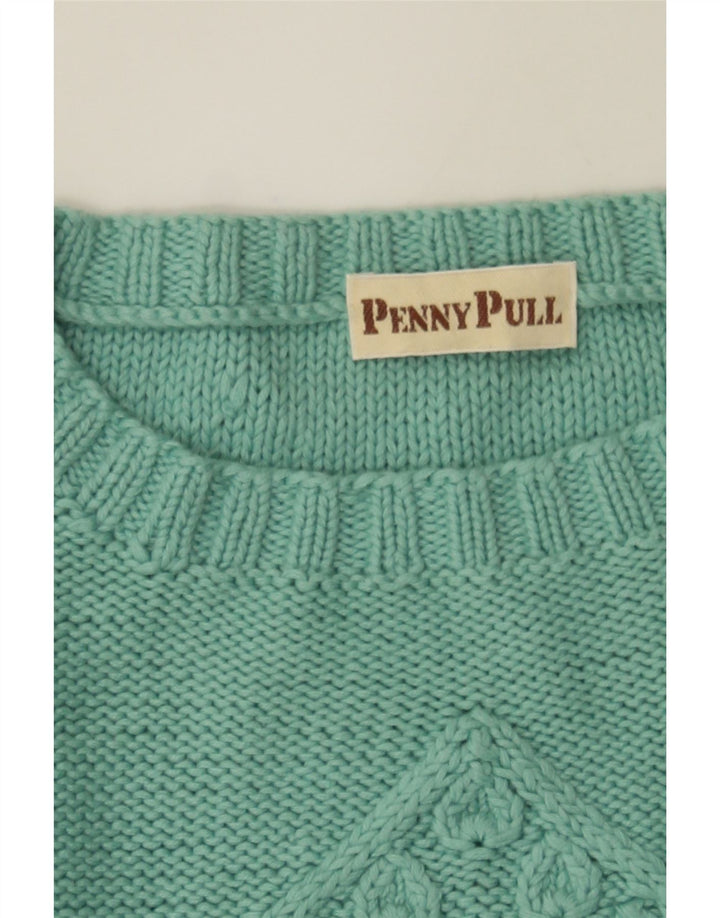 PENNY PULL Womens Crew Neck Jumper Sweater UK 20 2XL Turquoise Cotton Vintage Penny Pull and Second-Hand Penny Pull from Messina Hembry 