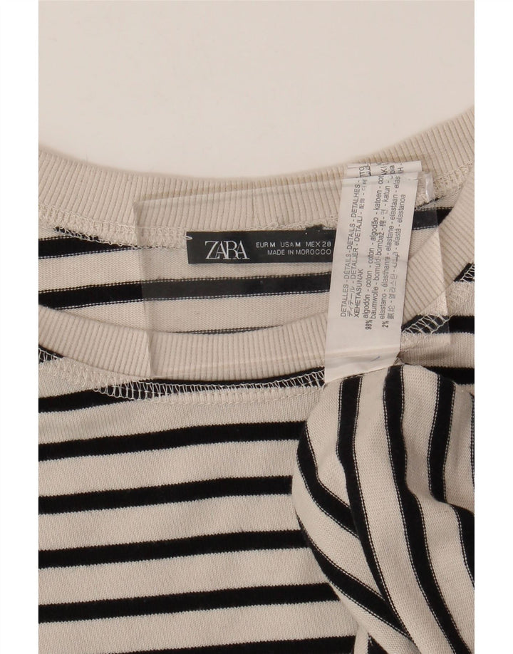Top feminino Zara de manga comprida UK 14 algodão listrado branco médio