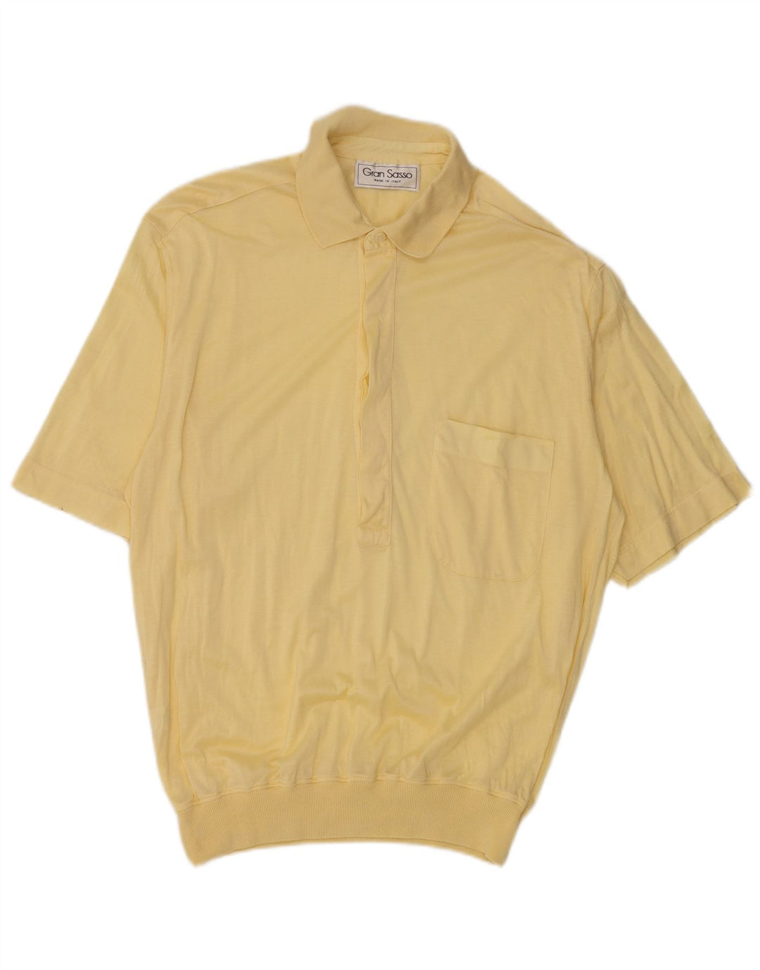 Camisa polo masculina vintage pequena de algodão amarelo