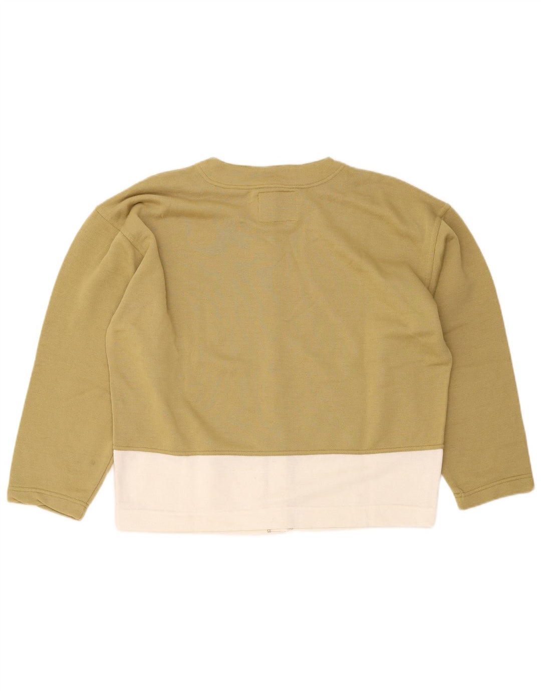 Suéter cardigã feminino vintage grande Reino Unido 14 bloco colorido cáqui médio