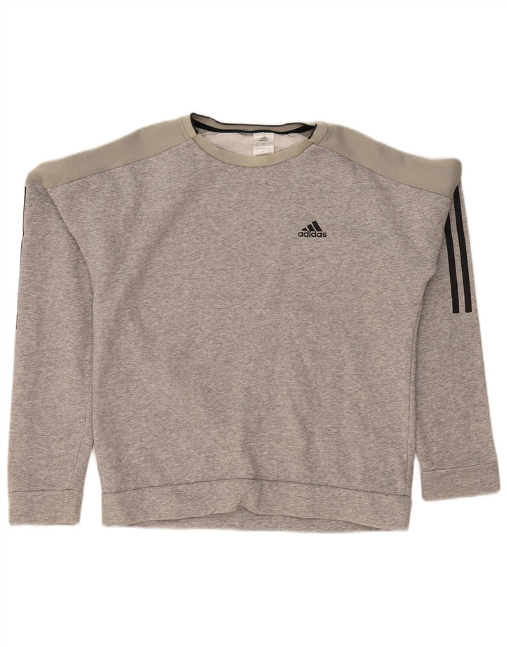 Adidas Mens Moletom Jumper Pequeno Cinza Colorblock Algodão