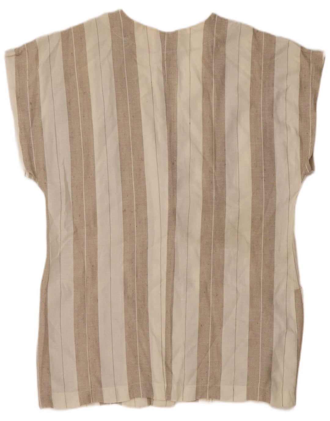 Blusa feminina vintage de manga curta UK 14 linho listrado bege médio