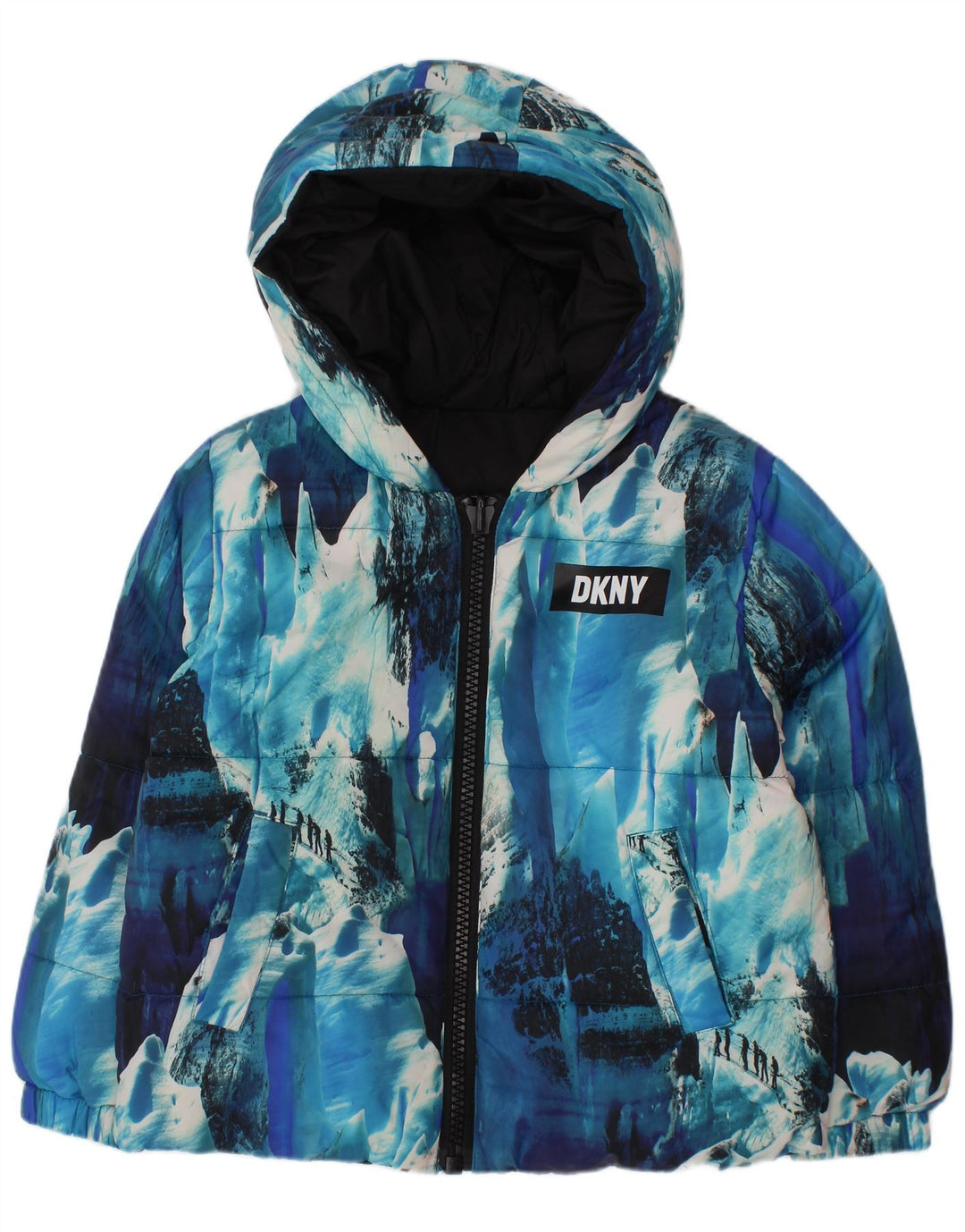 Jaqueta acolchoada reversível com capuz Dkny Boys 3-4 anos azul tie dye poliéster