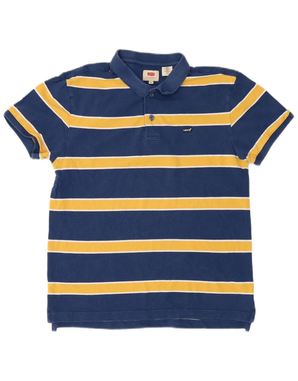 Camisa polo masculina Levi's média azul marinho listrada de algodão