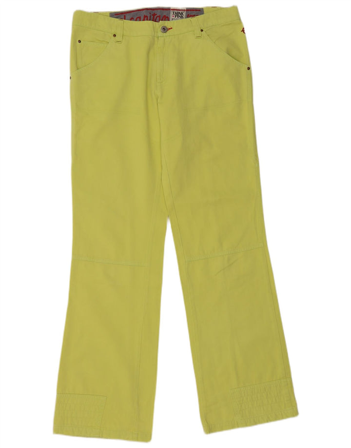 Calça cargo feminina reta Think Pink IT 46 grande W32 L33 algodão verde