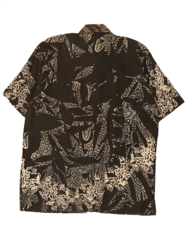 Vintage masculino abstrato Padrão camisa de manga curta XL cáqui