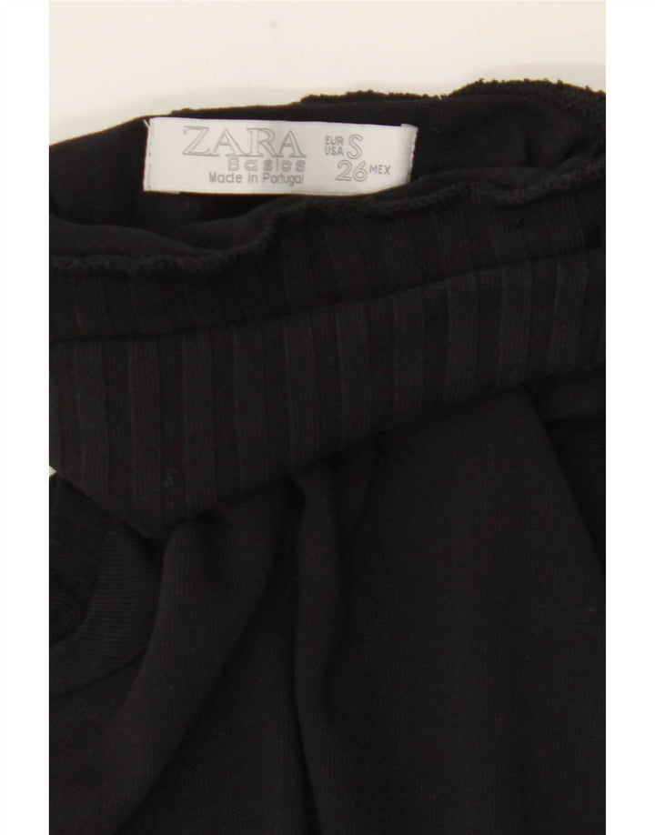 Suéter feminino Zara de manga curta com botão e gola redonda Reino Unido 8 pequeno preto