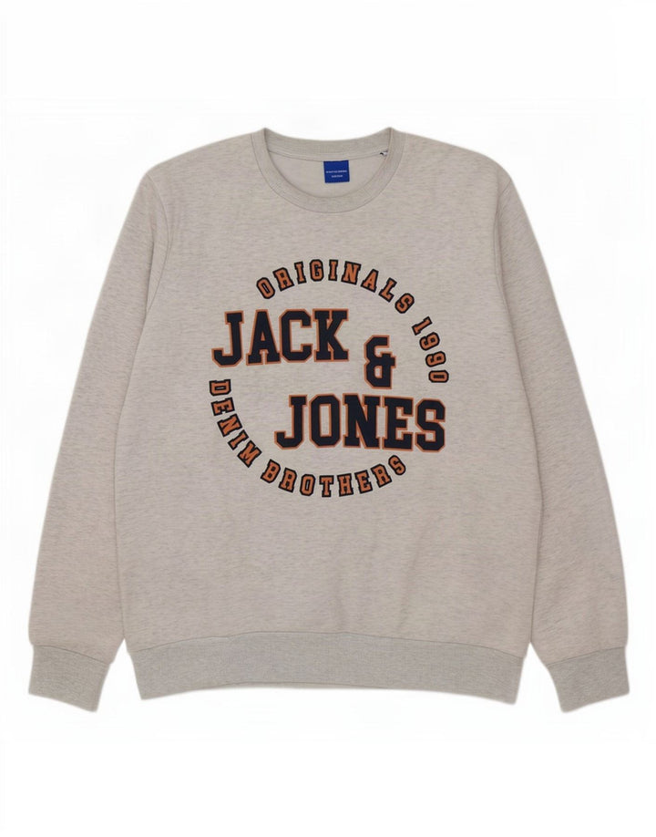 Jack & Jones moletom gráfico masculino jumper XL algodão manchado cinza