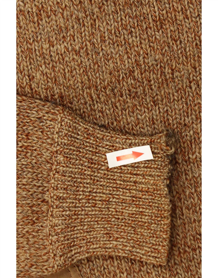 Suéter masculino vintage com gola redonda grande bege manchado