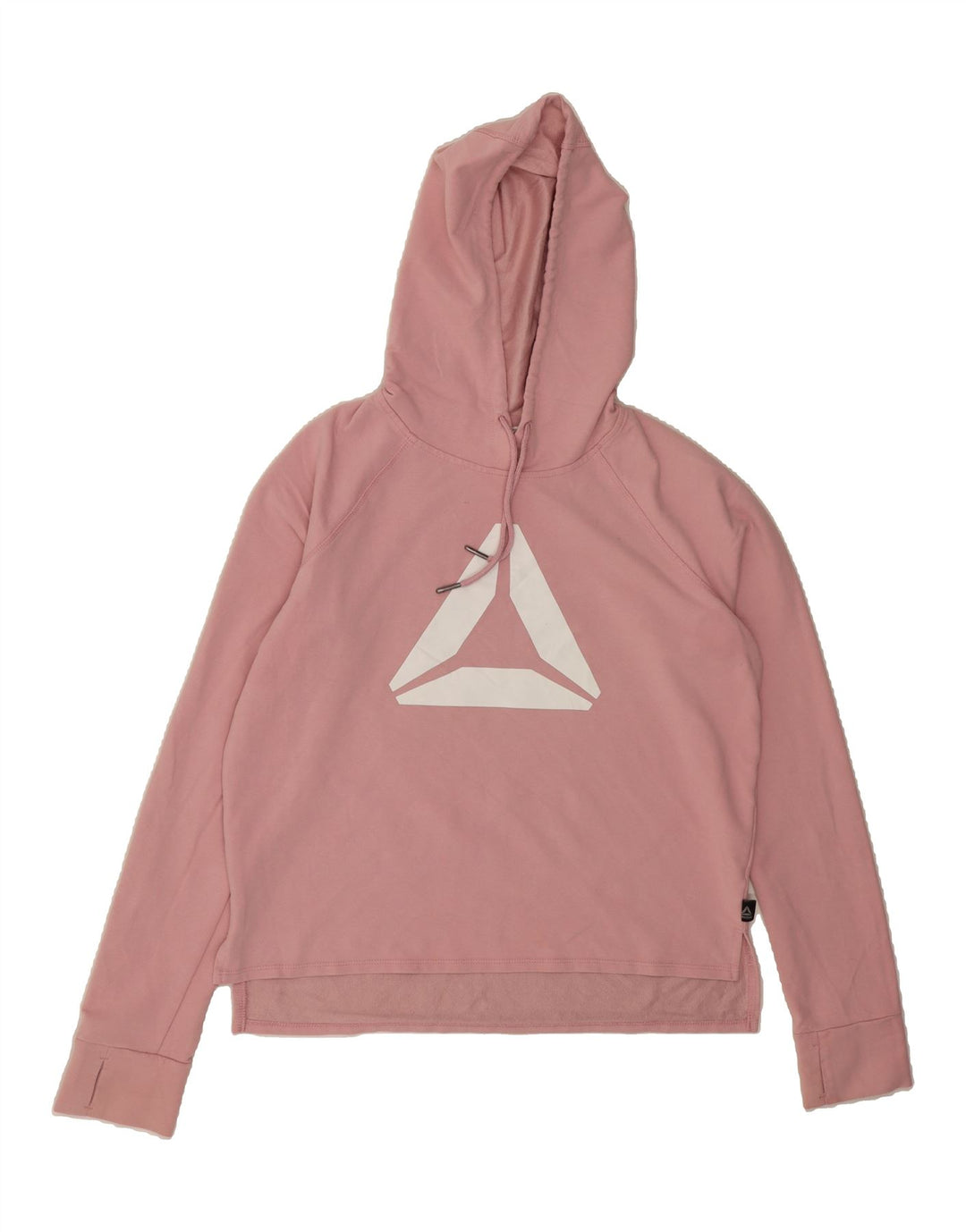 REEBOK Womens Graphic Hoodie Jumper UK 14 Medium Pink Cotton Vintage Reebok and Second-Hand Reebok from Messina Hembry 