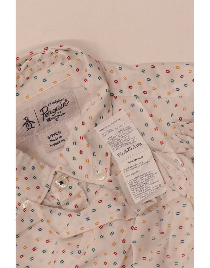 Camisa masculina Penguin pequena algodão manchado branco