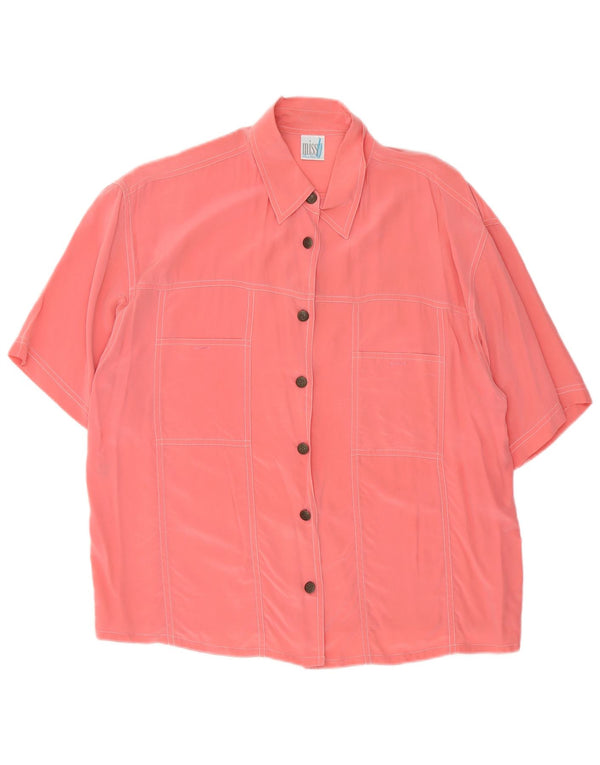 Vintage Womens Short Sleeve Shirt Blouse UK 16 Large Pink Silk