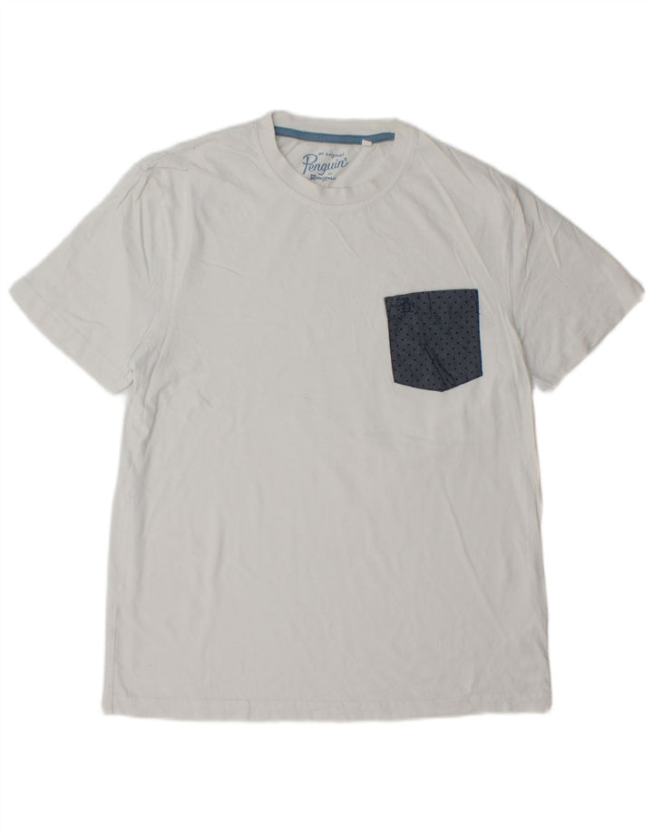 Camiseta masculina PENGUIN grande algodão manchado branco