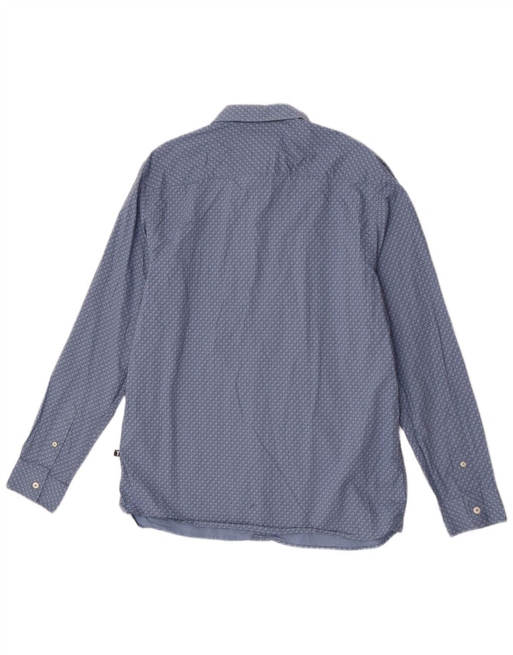 Camisa masculina Ted Baker tamanho 4 grande algodão geométrico azul