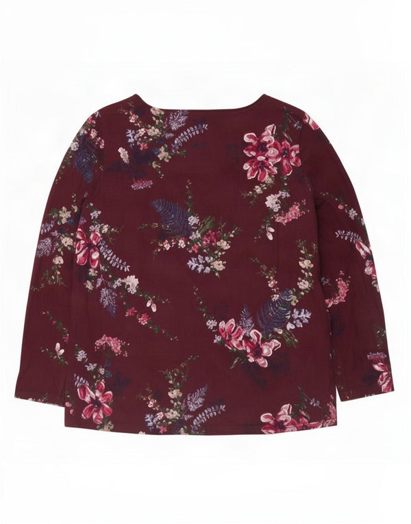 Top feminino Joules manga comprida UK 20 2XL algodão floral borgonha