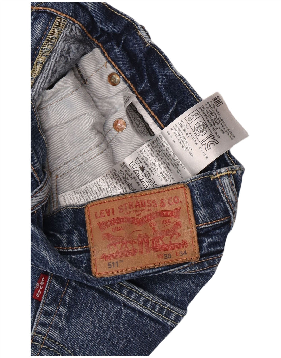 Levi's Masculino 511 Slim Jeans W30 L34 Azul Algodão