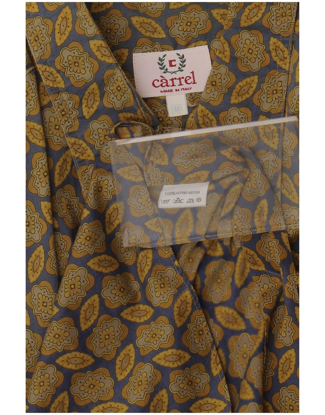 Camisa masculina de manga curta Carrel de algodão floral cáqui médio