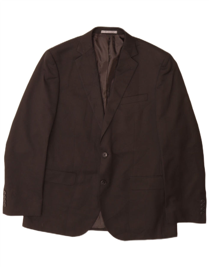 Jaqueta blazer masculina de 2 botões Marks & Spencer Reino Unido 40 grande poliéster preto