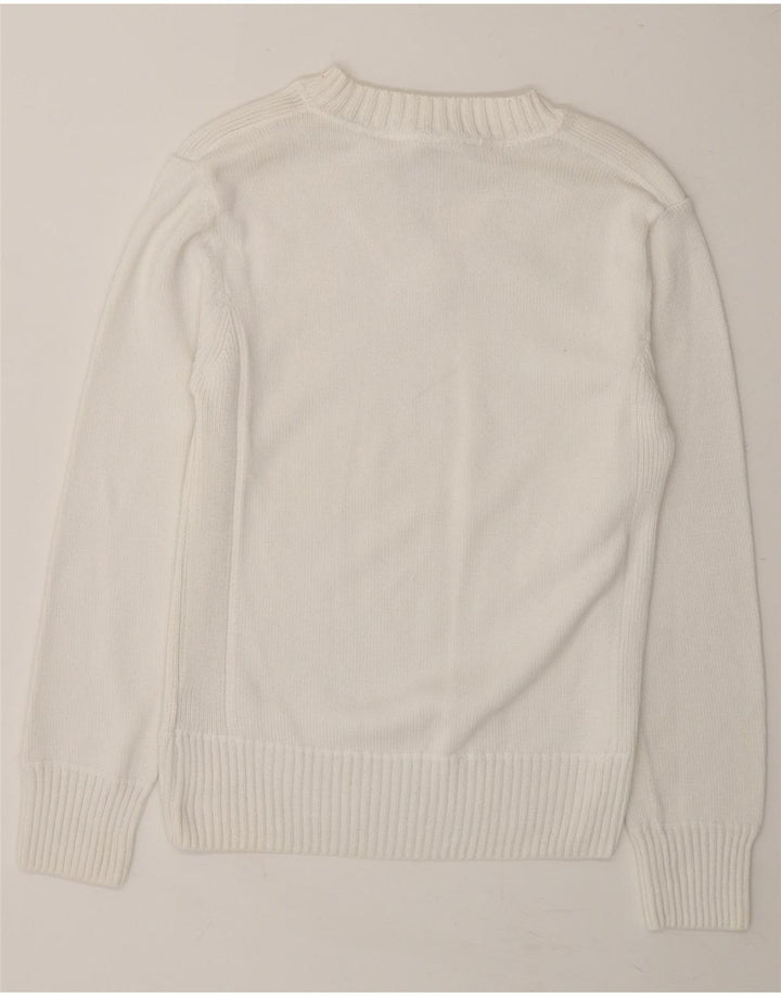 NAPAPIJRI Womens V-Neck Jumper Sweater UK 18 XL White Cotton Vintage Napapijri and Second-Hand Napapijri from Messina Hembry 