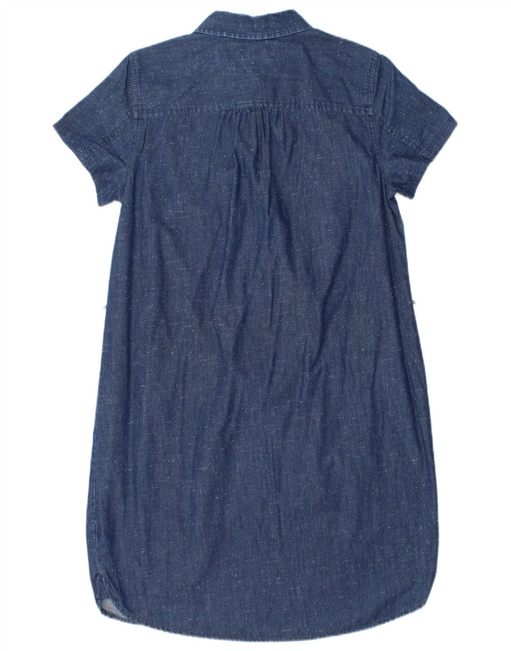 Vestido camisa jeans feminino TOMMY HILFIGER Reino Unido 14 algodão manchado azul médio