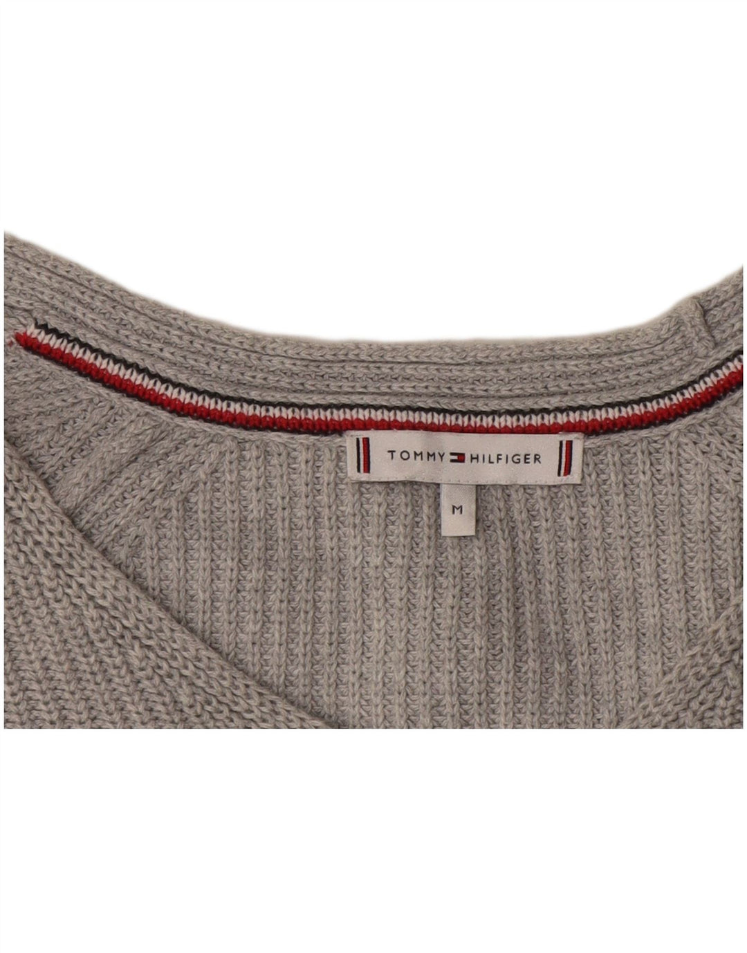 Suéter feminino Tommy Hilfiger com decote em V UK 14 cinza médio
