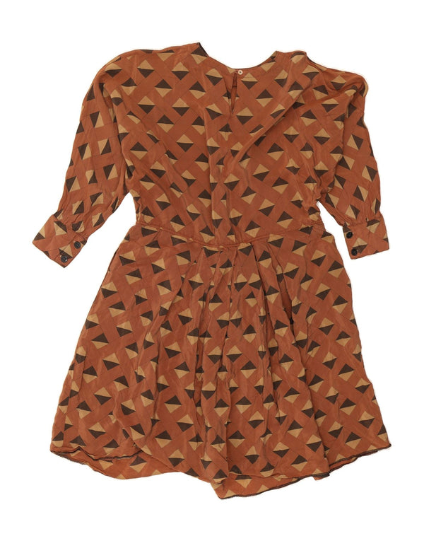 Vestido feminino VINTAGE manga comprida linha A IT 44 marrom médio geométrico