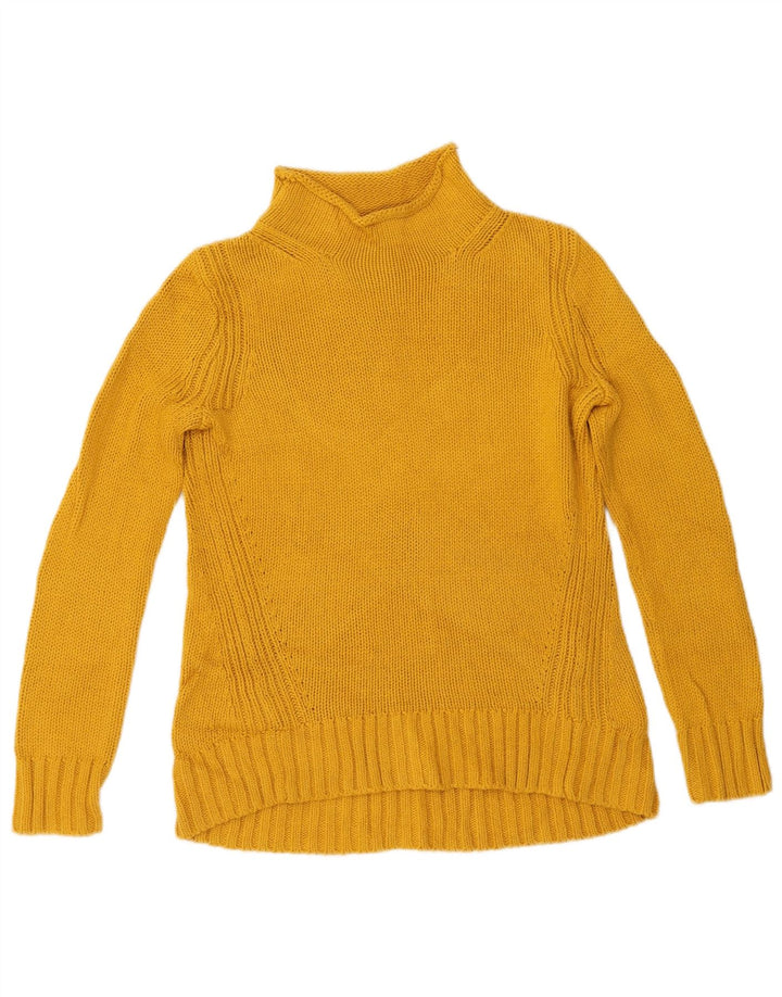 J. CREW Suéter feminino com gola tartaruga Reino Unido 10 algodão amarelo pequeno
