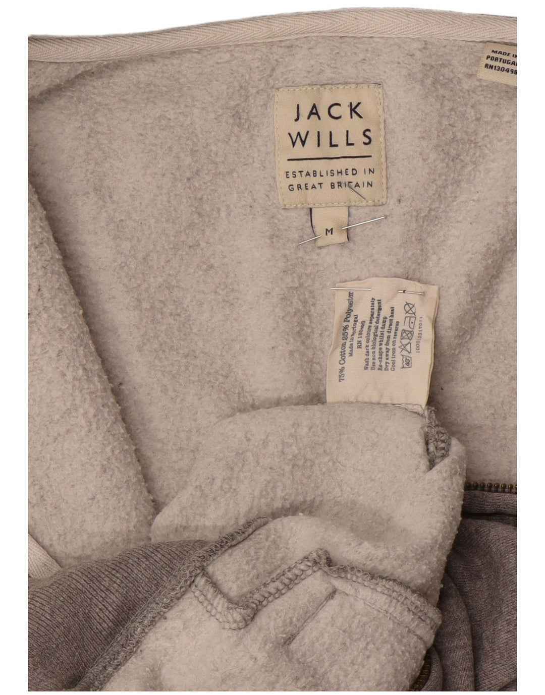 Jack Wills Suéter masculino com capuz e zíper cinza médio algodão manchado