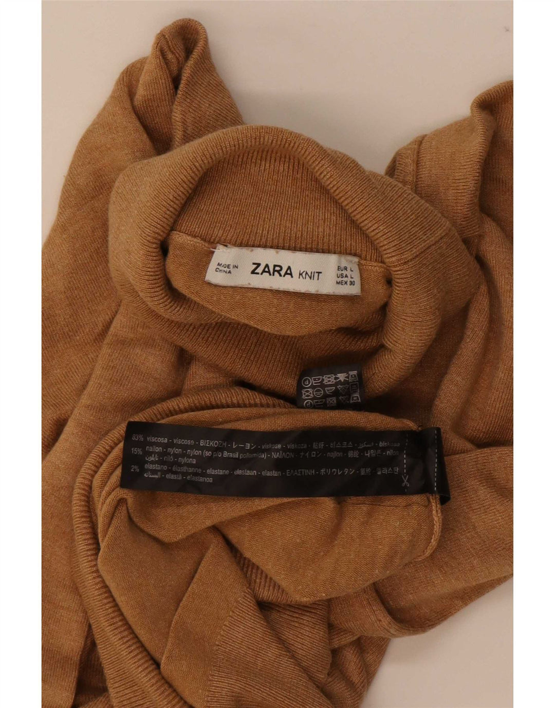 Suéter feminino Zara com gola redonda e viscose bege grande Reino Unido 14