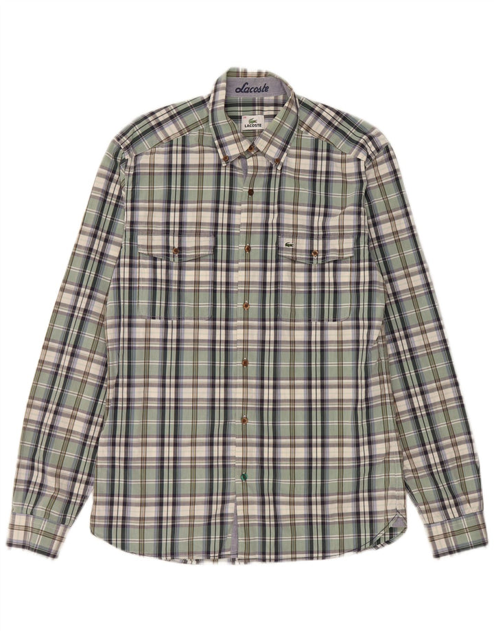 Camisa masculina Lacoste tamanho 39 algodão xadrez verde médio
