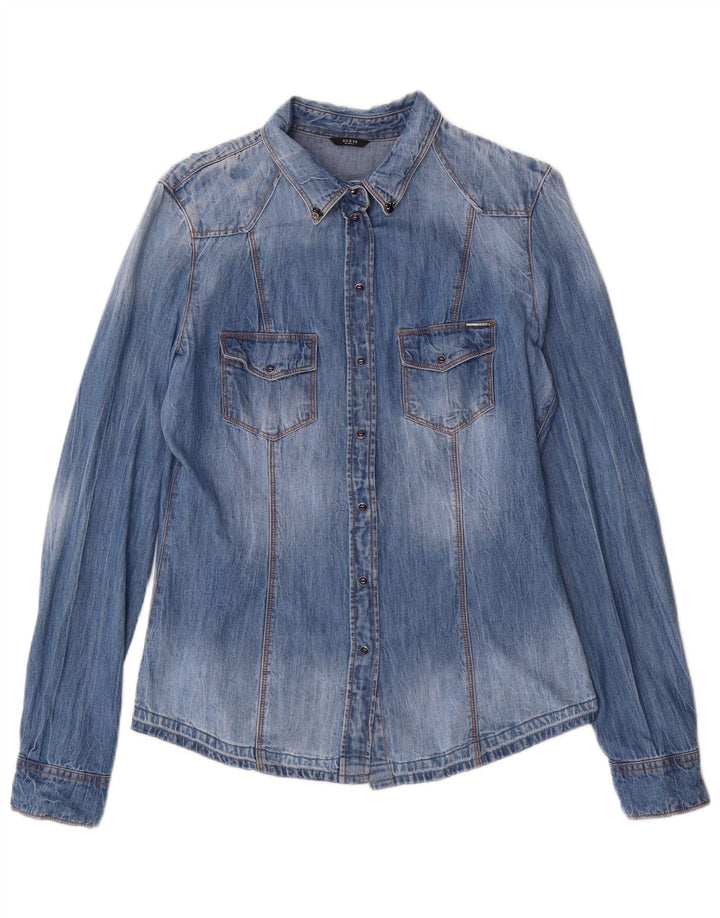 Camisa jeans feminina GUESS UK 14 azul médio floral