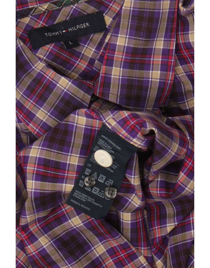Camisa masculina Tommy Hilfiger grande algodão xadrez roxo