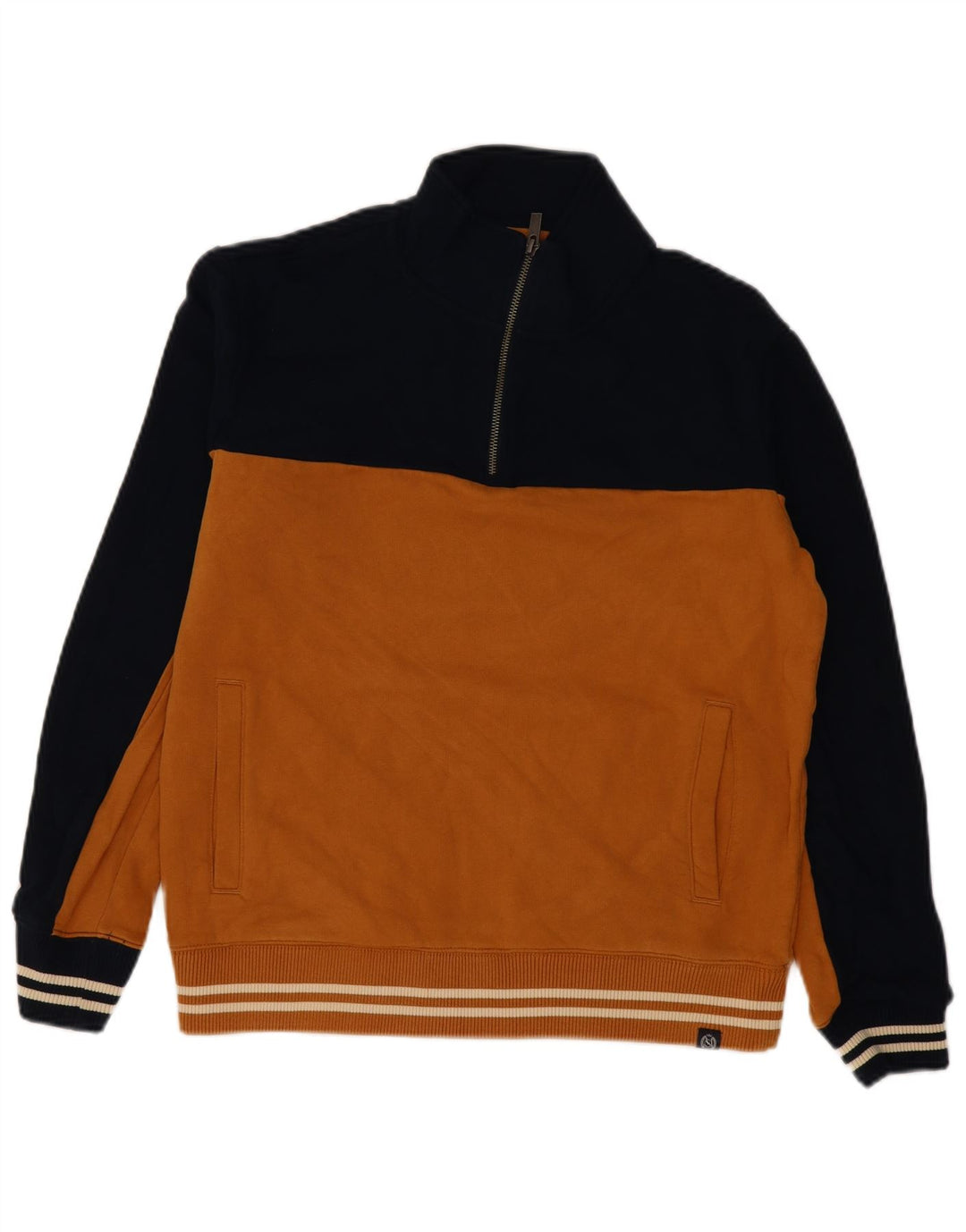 Suéter masculino Marks & Spencer com zíper e gola grande bloco colorido amarelo