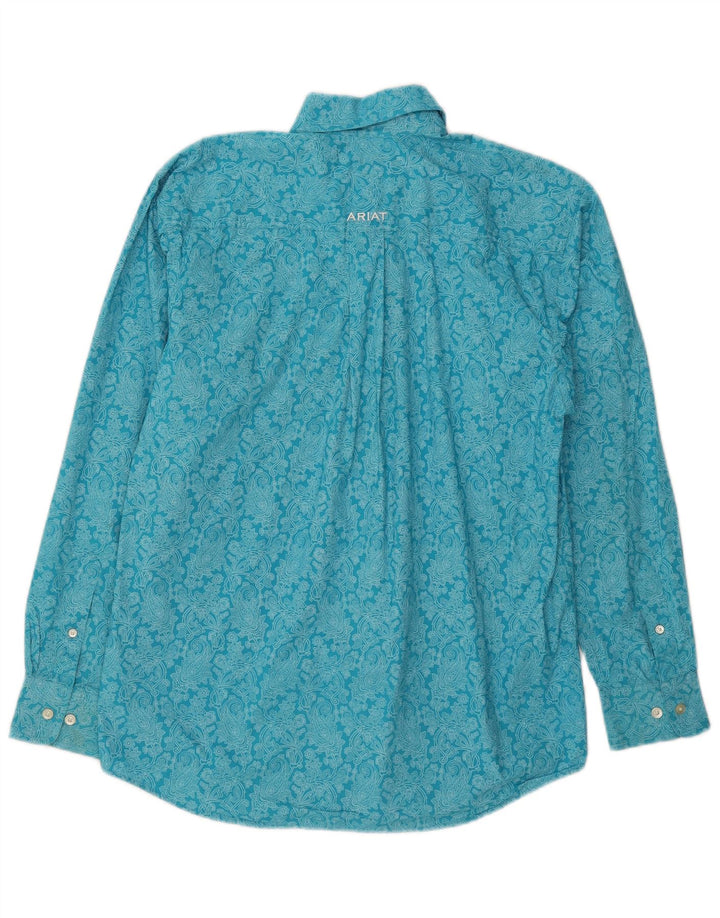 Camisa masculina Ariat pequena azul paisley algodão
