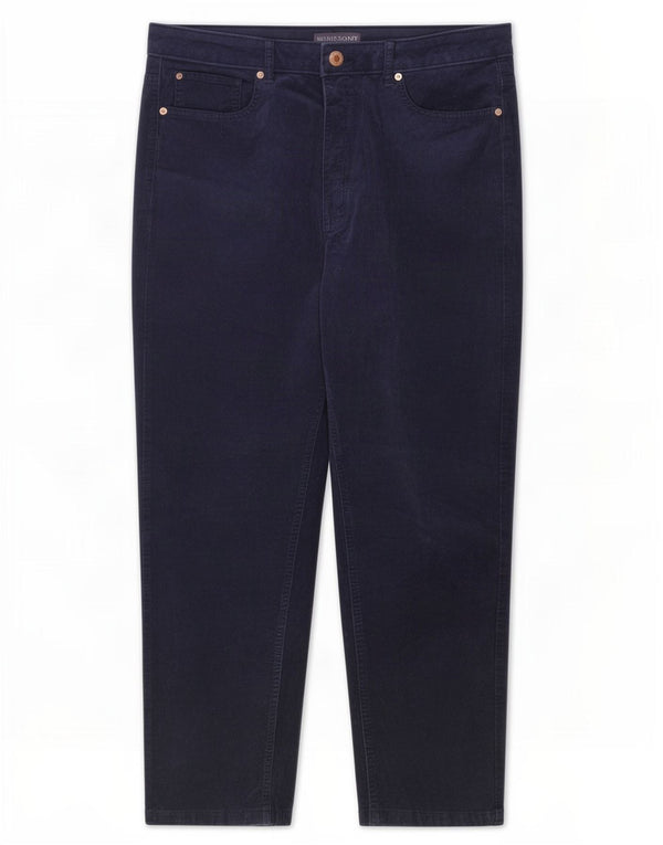 Calça feminina de veludo Marks & Spencer Reino Unido 18 XL W36 L26 algodão azul marinho