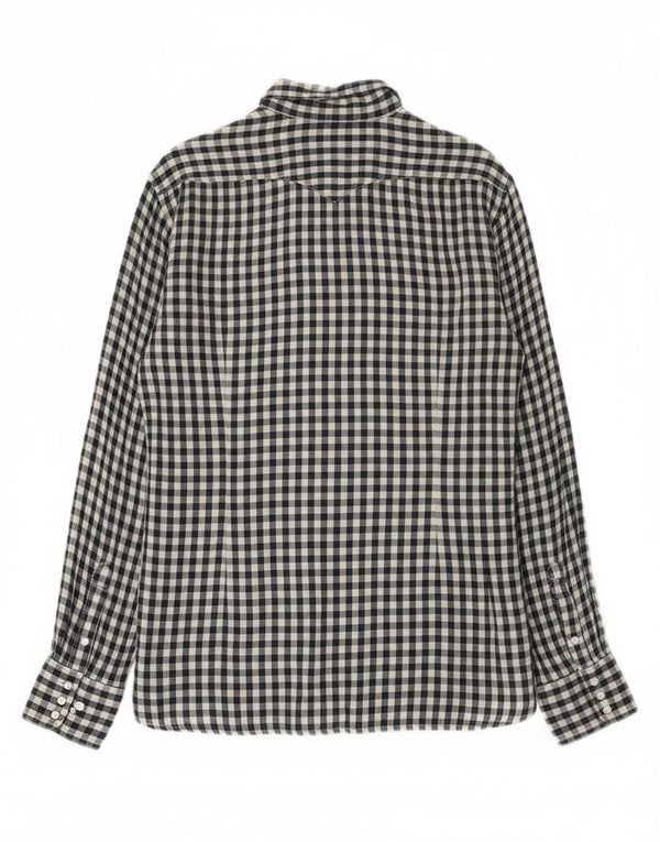 Camisa masculina ocidental Stefanel grande algodão guingão azul marinho