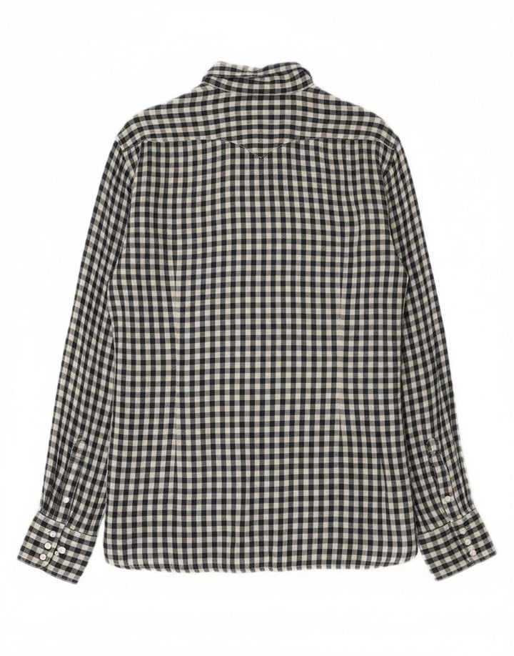 Camisa masculina ocidental Stefanel grande algodão guingão azul marinho