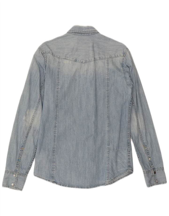 Camisa jeans masculina Tommy Hilfiger pequena azul algodão