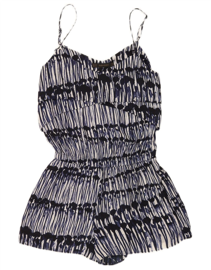 Macacão feminino Zara com padrão abstrato sem mangas Reino Unido 6 XS azul marinho