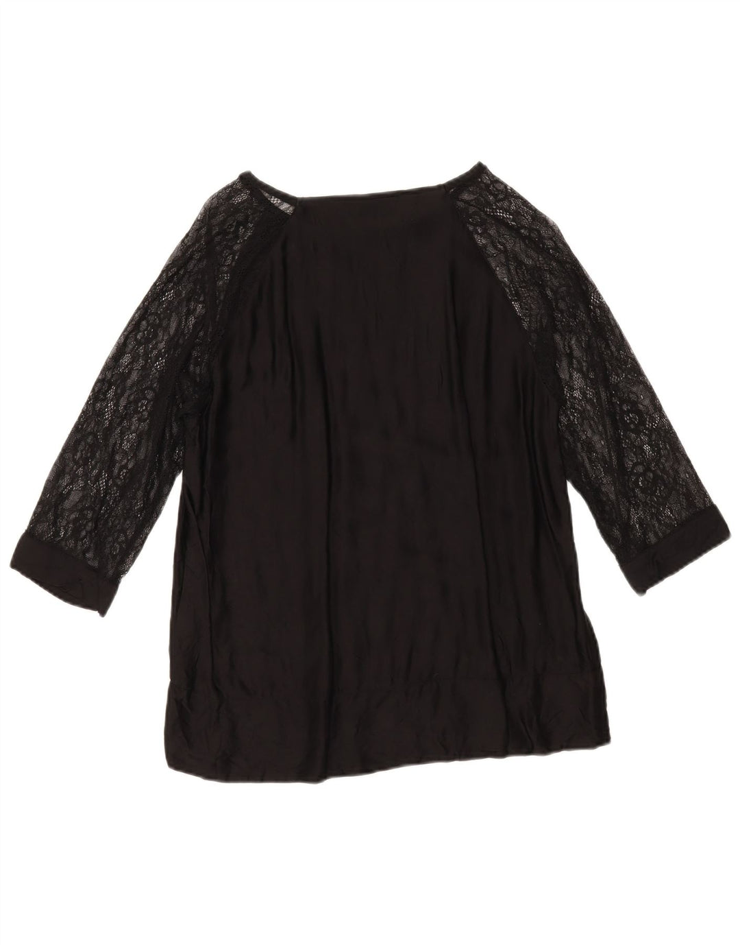 Top feminino Zara manga 3/4 Reino Unido 16 grande viscose preta