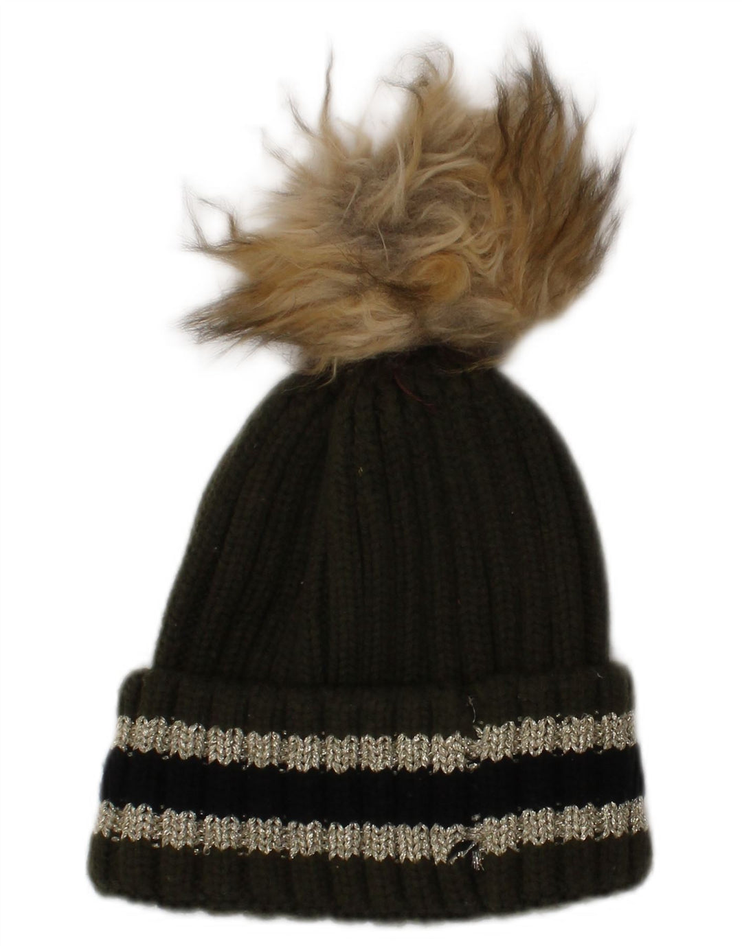 Chapéu feminino Superdry de malha Bobble tamanho único cáqui listrado inverno