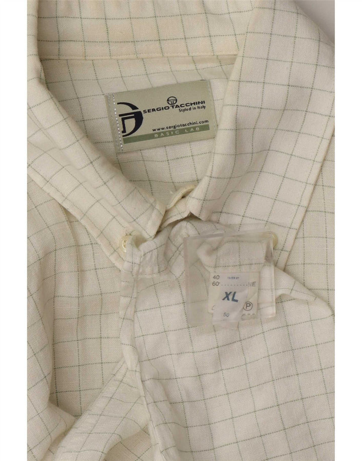 Camisa masculina Sergio Tacchini XL branca xadrez linho