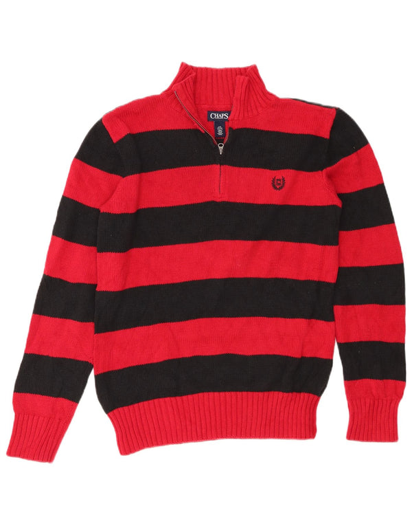 Suéter Chaps Boys com gola e zíper 14-15 anos grande algodão listrado vermelho